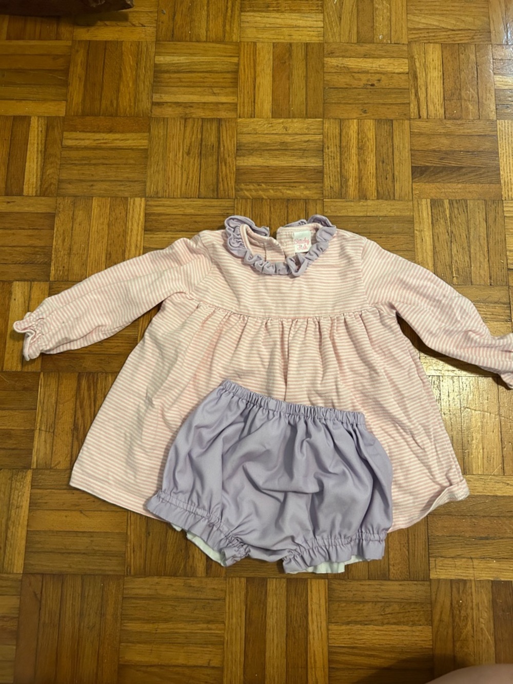 Classic Pink Stripe & Lavender Bloom Kids Matching Set - Brand Unknown
